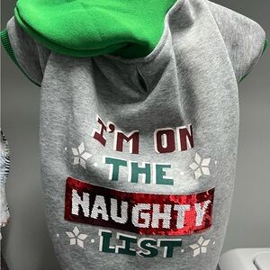 Gray and Green Dog Hoodie - Naughty List